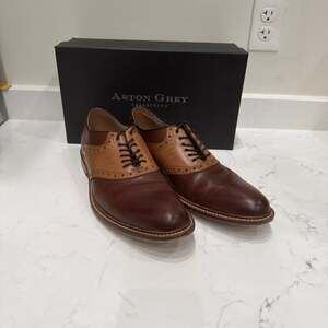 Aston Grey Collection Clinton Brown & Cognac Leather Saddle Oxford Dress Shoes